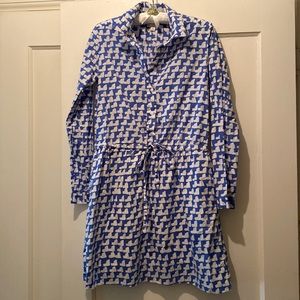 gap xs cotton shirt dress white & blue pattern